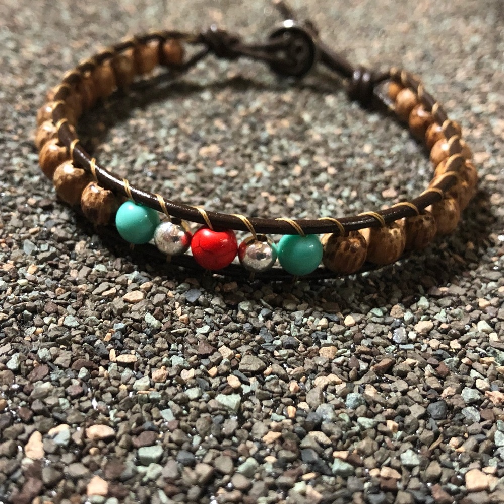 NEW! Wooden Bead Leather Wrap Bracelet